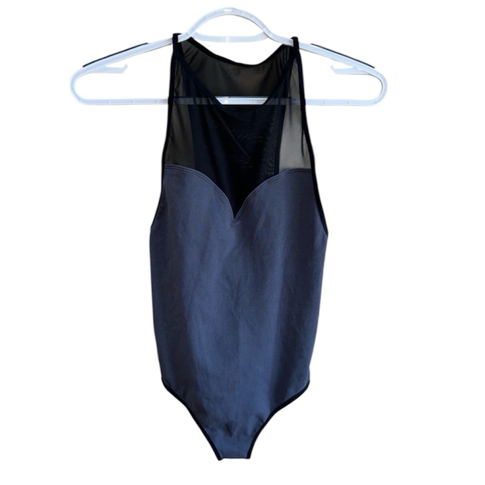 Free People Gray Black Sheer Body Suit Sz XS/S